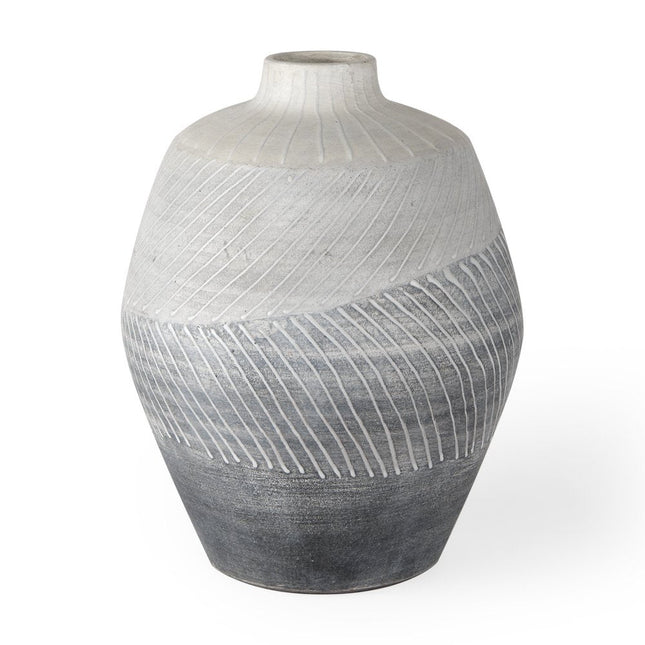 10" Gray And White Ombre Ceramic Round Table Vase HomeRoots