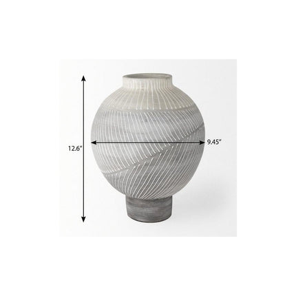 13" Gray And White Ombre Ceramic Round Table Vase HomeRoots