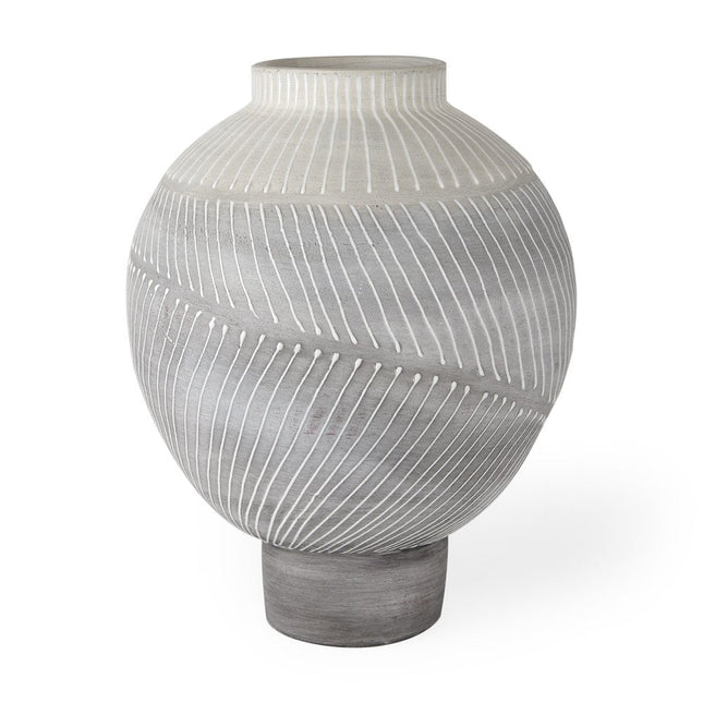 13" Gray And White Ombre Ceramic Round Table Vase HomeRoots
