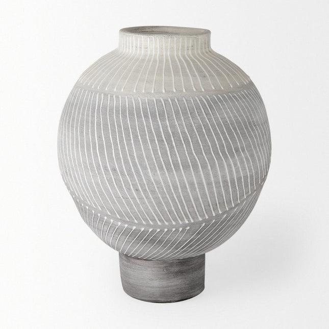 13" Gray And White Ombre Ceramic Round Table Vase HomeRoots