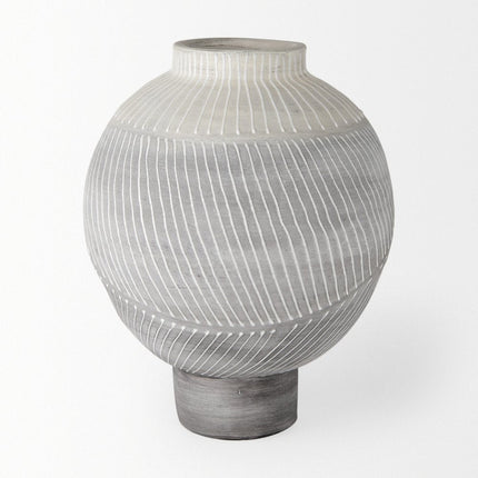 13" Gray And White Ombre Ceramic Round Table Vase HomeRoots