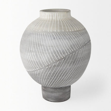 13" Gray And White Ombre Ceramic Round Table Vase HomeRoots
