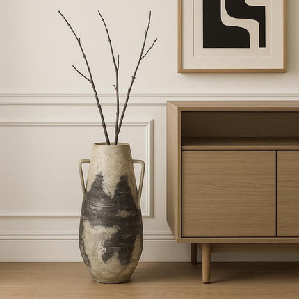 29" Black And White Ombre Ceramic Amphora Floor Vase HomeRoots