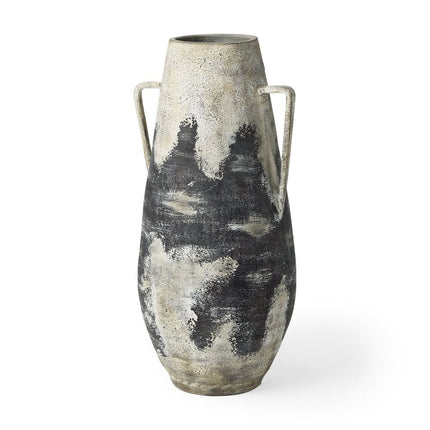 29" Black And White Ombre Ceramic Amphora Floor Vase HomeRoots