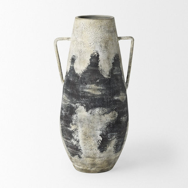29" Black And White Ombre Ceramic Amphora Floor Vase HomeRoots