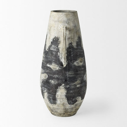 29" Black And White Ombre Ceramic Amphora Floor Vase HomeRoots