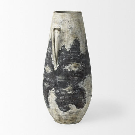 29" Black And White Ombre Ceramic Amphora Floor Vase HomeRoots