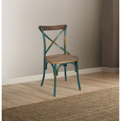 ACME 73072 Zaire Side Chair (1 Piece), Antique Turquoise & Antique Oak ACME Furniture