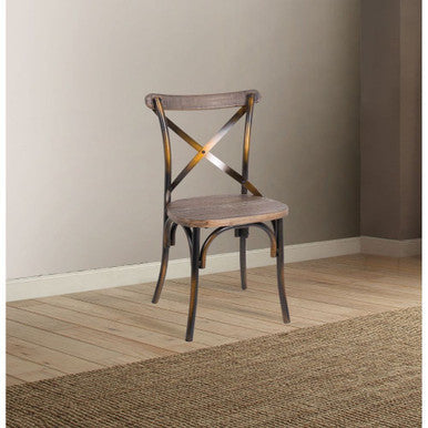 ACME 73077 Zaire Side Chair (1 Piece), Antique Copper & Antique Oak ACME Furniture
