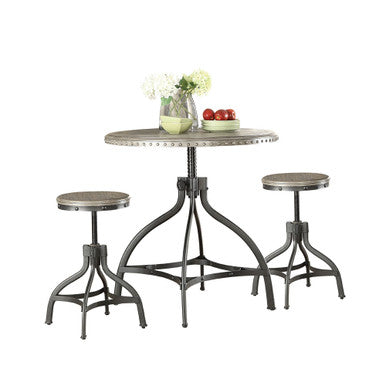 ACME 73125 Fatima 3 Piece Pack Adjustable Counter Height Set, Gray Oak ACME Furniture