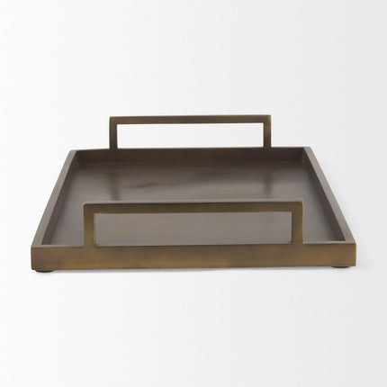 15" Gold Aluminum Hand Finished Vanity Tray With Handles HomeRoots