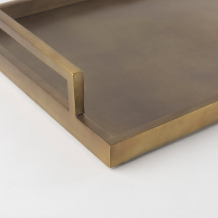 15" Gold Aluminum Hand Finished Vanity Tray With Handles HomeRoots
