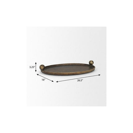 16" Antiqued Gold Aluminum Handmade Oval Vanity Tray With Handles HomeRoots