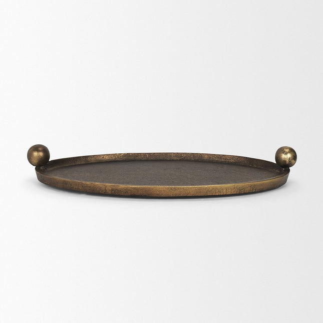 16" Antiqued Gold Aluminum Handmade Oval Vanity Tray With Handles HomeRoots