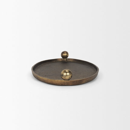 16" Antiqued Gold Aluminum Handmade Oval Vanity Tray With Handles HomeRoots