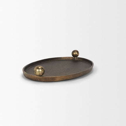16" Antiqued Gold Aluminum Handmade Oval Vanity Tray With Handles HomeRoots