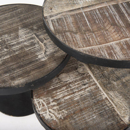 Set of Three Black And Light Brown Iron And Solid Wood Round Risers HomeRoots