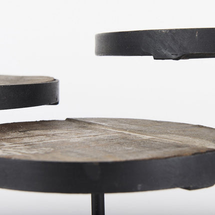 Set of Three Black And Light Brown Iron And Solid Wood Round Risers HomeRoots