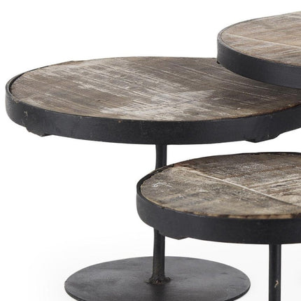 Set of Three Black And Light Brown Iron And Solid Wood Round Risers HomeRoots