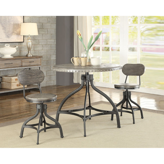 ACME 73130 Fatima 3 Piece Pack Adjustable Counter Height Set, Gray Oak