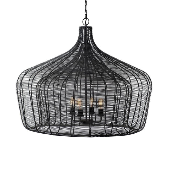 Black Four Light Metal Dimmable Chandelier With Black Shades