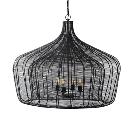 Black Four Light Metal Dimmable Chandelier With Black Shades HomeRoots