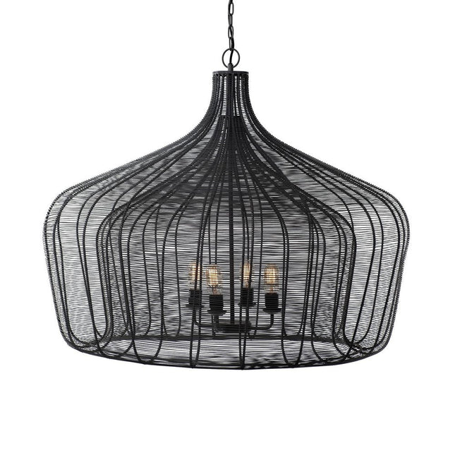 Black Four Light Metal Dimmable Chandelier With Black Shades HomeRoots