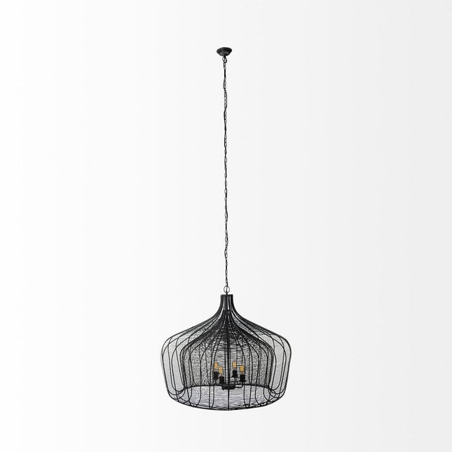 Black Four Light Metal Dimmable Chandelier With Black Shades HomeRoots