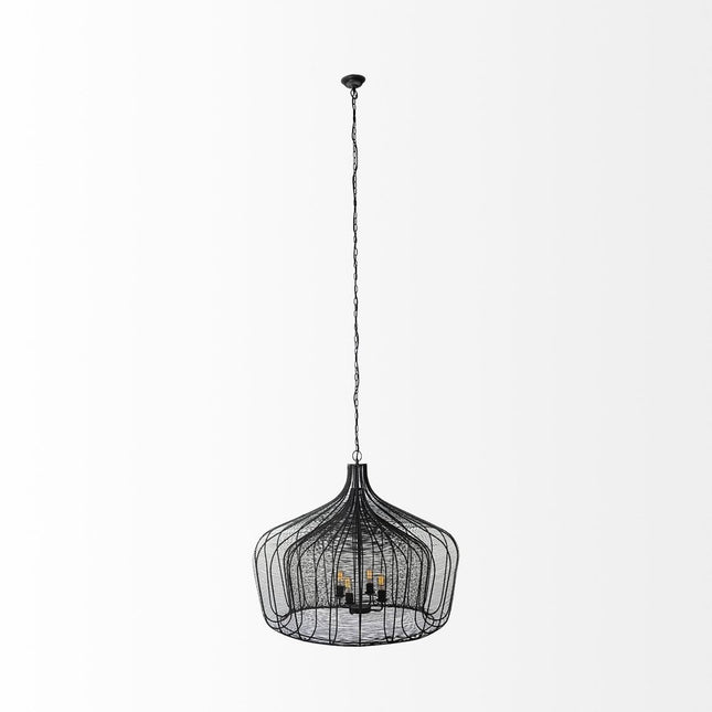 Black Four Light Metal Dimmable Chandelier With Black Shades