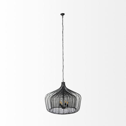 Black Four Light Metal Dimmable Chandelier With Black Shades HomeRoots