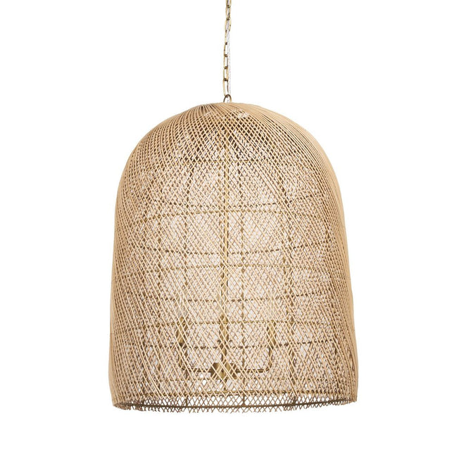 Gold Four Light Rattan Dimmable Chandelier With Gold Shades HomeRoots