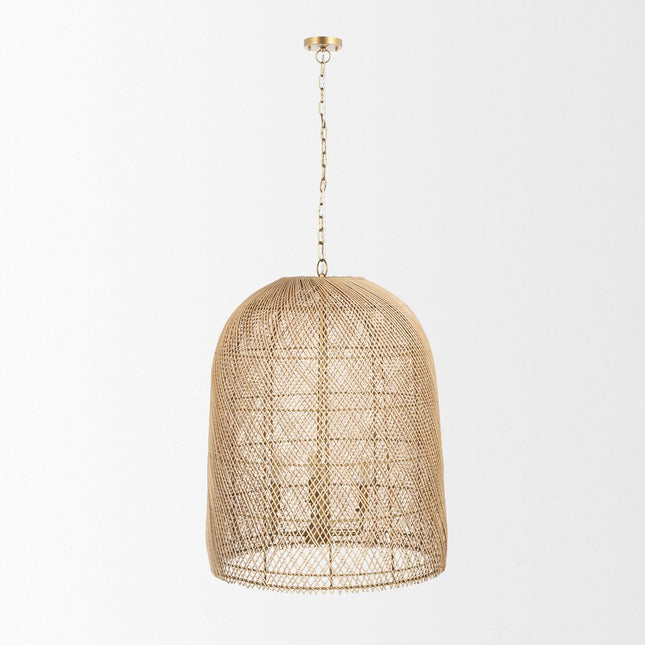 Gold Four Light Rattan Dimmable Chandelier With Gold Shades HomeRoots