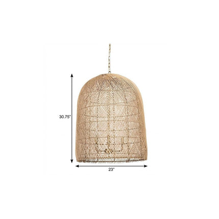 Gold Four Light Rattan Dimmable Chandelier With Gold Shades