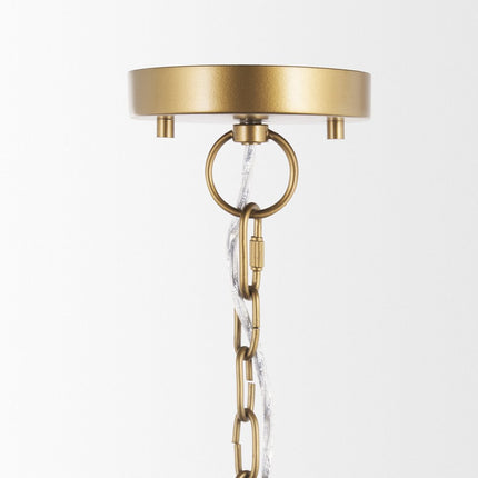 Gold Four Light Rattan Dimmable Chandelier With Gold Shades