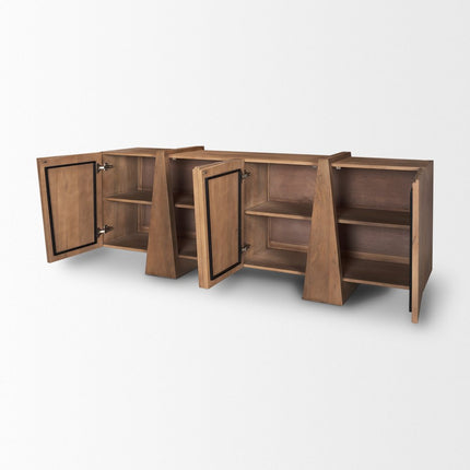 78" Brown Solid Wood Sideboard With Four Doors HomeRoots