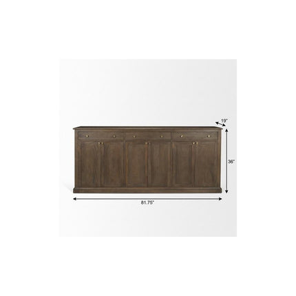 82" Brown Solid Wood Three Drawer Sideboard With Six Doors HomeRoots
