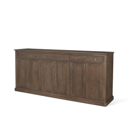 82" Brown Solid Wood Three Drawer Sideboard With Six Doors HomeRoots