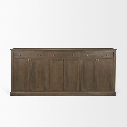 82" Brown Solid Wood Three Drawer Sideboard With Six Doors HomeRoots