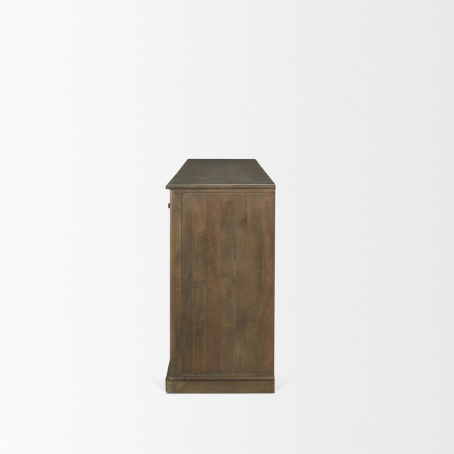 82" Brown Solid Wood Three Drawer Sideboard With Six Doors HomeRoots