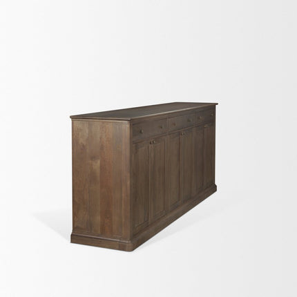82" Brown Solid Wood Three Drawer Sideboard With Six Doors HomeRoots