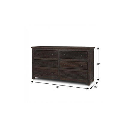 60" Brown Solid Wood Six Drawer Sideboard HomeRoots