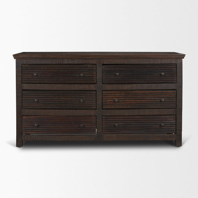 60" Brown Solid Wood Six Drawer Sideboard HomeRoots