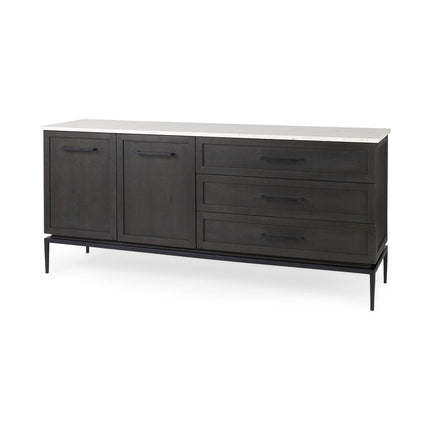 71" Black Solid Wood Three Drawer Sideboard With Two Doors HomeRoots