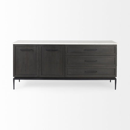 71" Black Solid Wood Three Drawer Sideboard With Two Doors HomeRoots