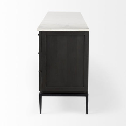 71" Black Solid Wood Three Drawer Sideboard With Two Doors HomeRoots