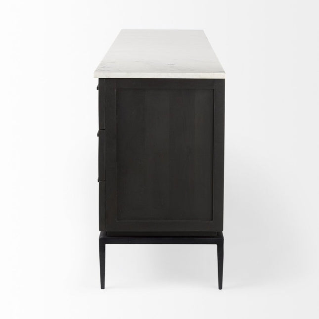 71" Black Solid Wood Three Drawer Sideboard With Two Doors HomeRoots