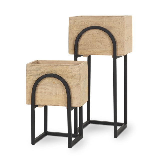 Set of Two Black Metal 1 Ounce Rectangular Urn Planters HomeRoots