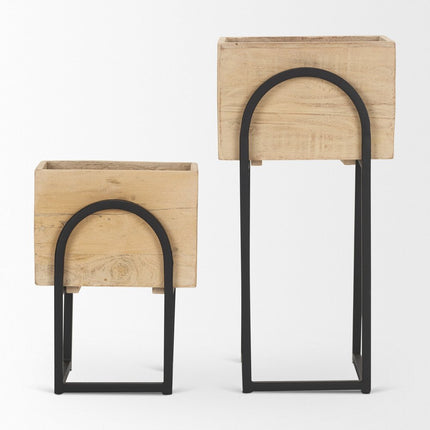 Set of Two Black Metal 1 Ounce Rectangular Urn Planters HomeRoots