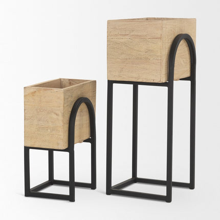 Set of Two Black Metal 1 Ounce Rectangular Urn Planters HomeRoots