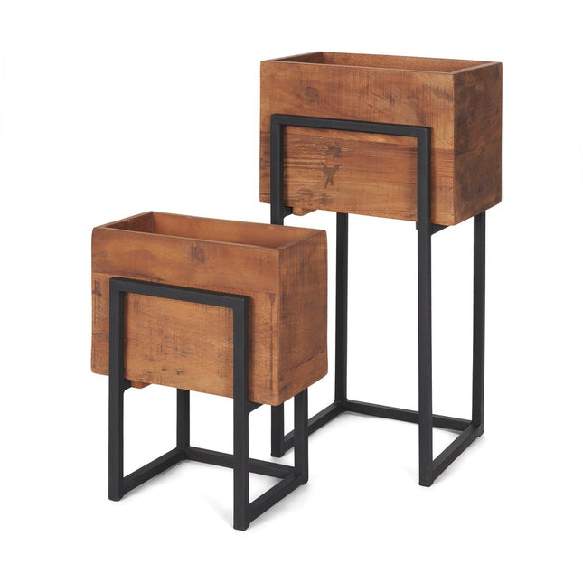 Set of Two Brown Metal 1 Ounce Rectangular Urn Planters HomeRoots